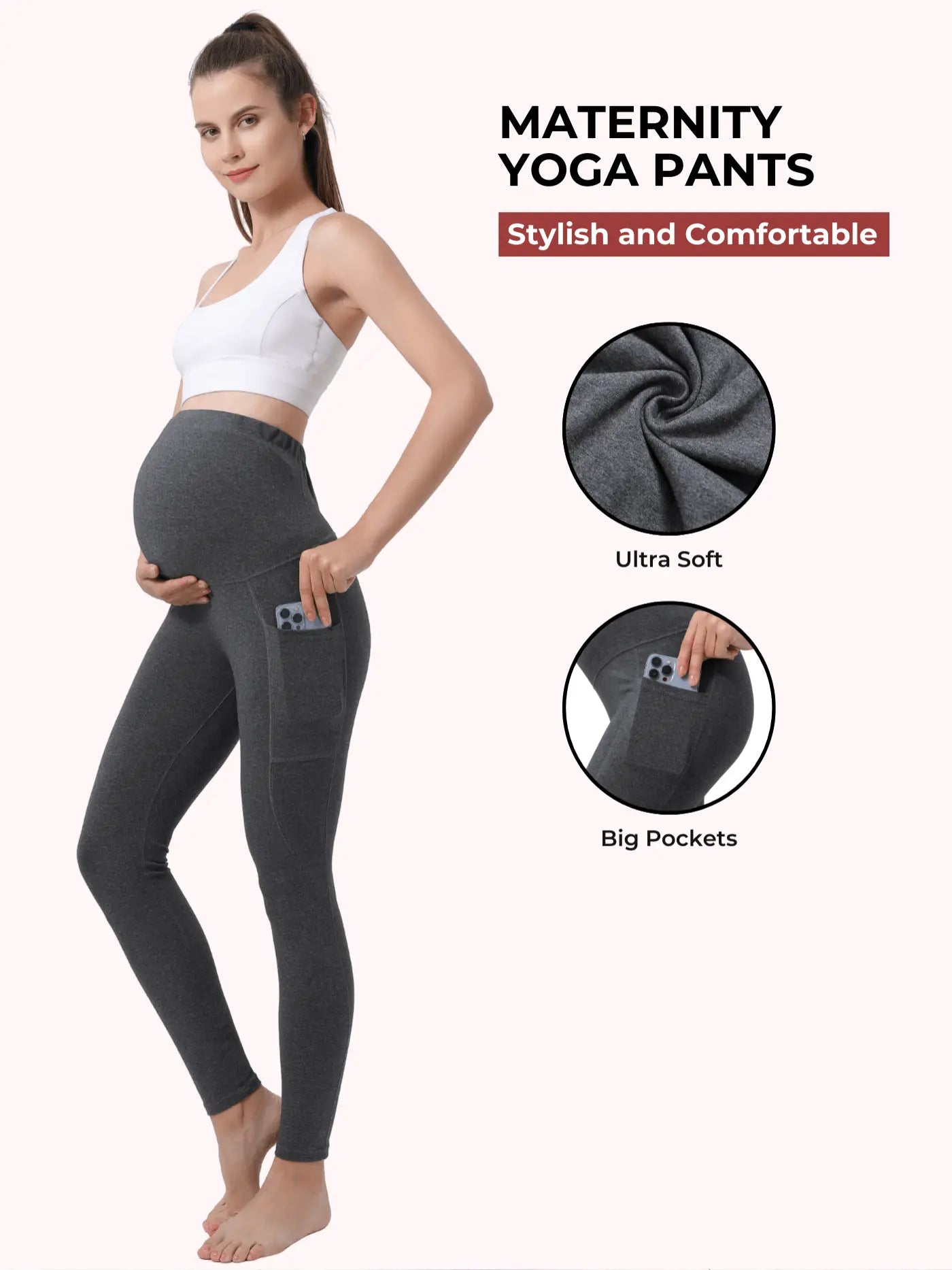 Maternity Yoga Pants with Pockets for Pregnant Moms Workout Pilates Gym Pregnancy Gift Baby Shower Pregnant Leggings for Expectant Moms Bella's Shaper
