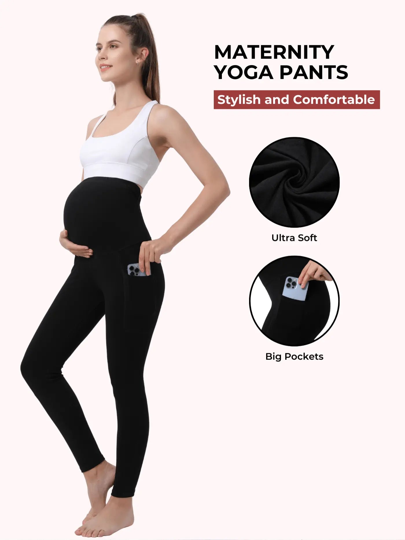 Maternity Yoga Pants with Pockets for Pregnant Moms Workout Pilates Gym Pregnancy Gift Baby Shower Pregnant Leggings for Expectant Moms Bella's Shaper