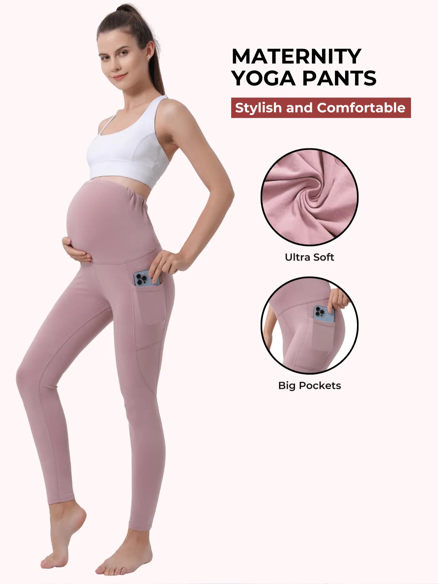 Maternity Yoga Pants with Pockets for Pregnant Moms Workout Pilates Gym Pregnancy Gift Baby Shower Pregnant Leggings for Expectant Moms Bella's Shaper