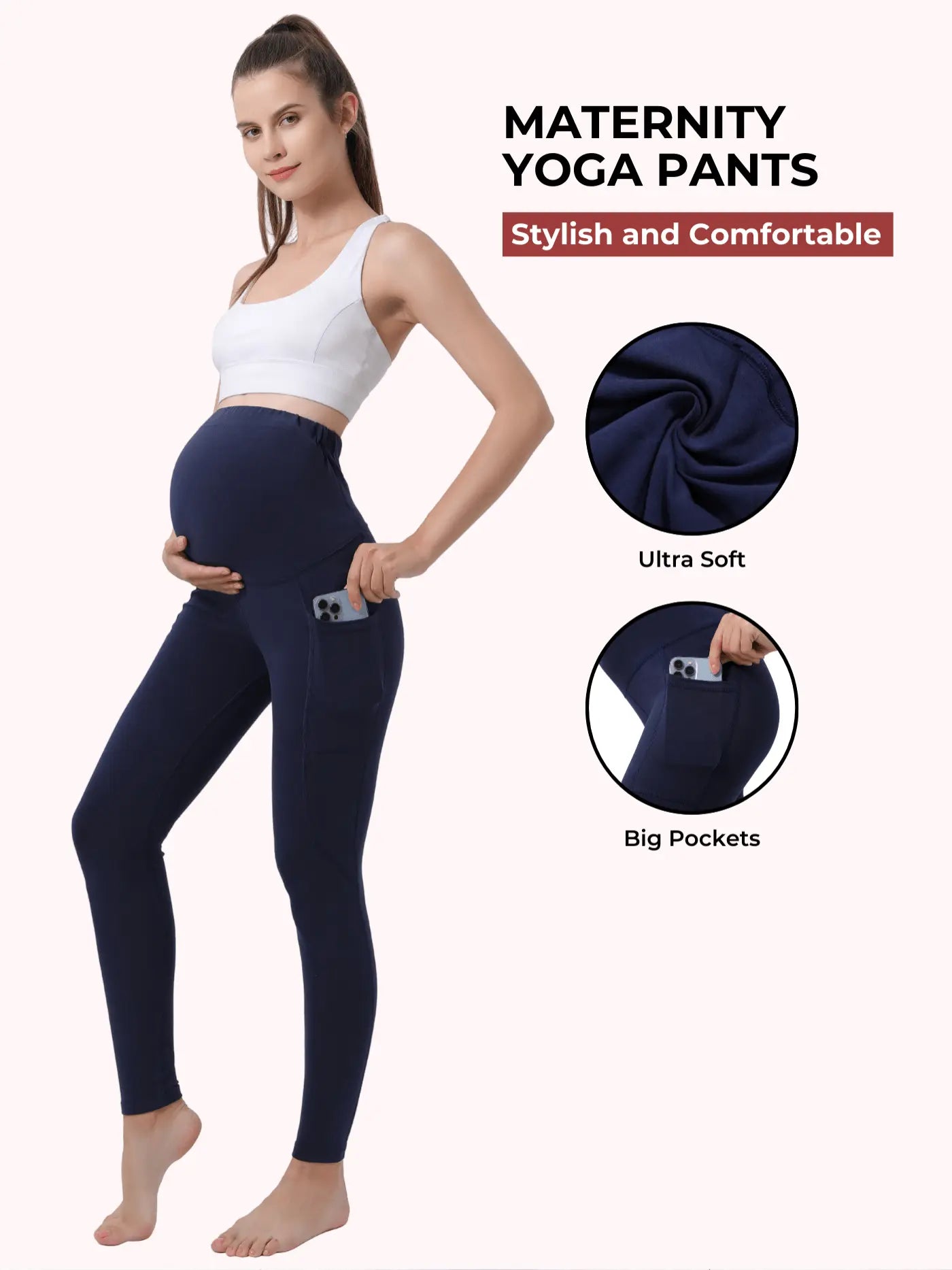Maternity Yoga Pants with Pockets for Pregnant Moms Workout Pilates Gym Pregnancy Gift Baby Shower Pregnant Leggings for Expectant Moms Bella's Shaper