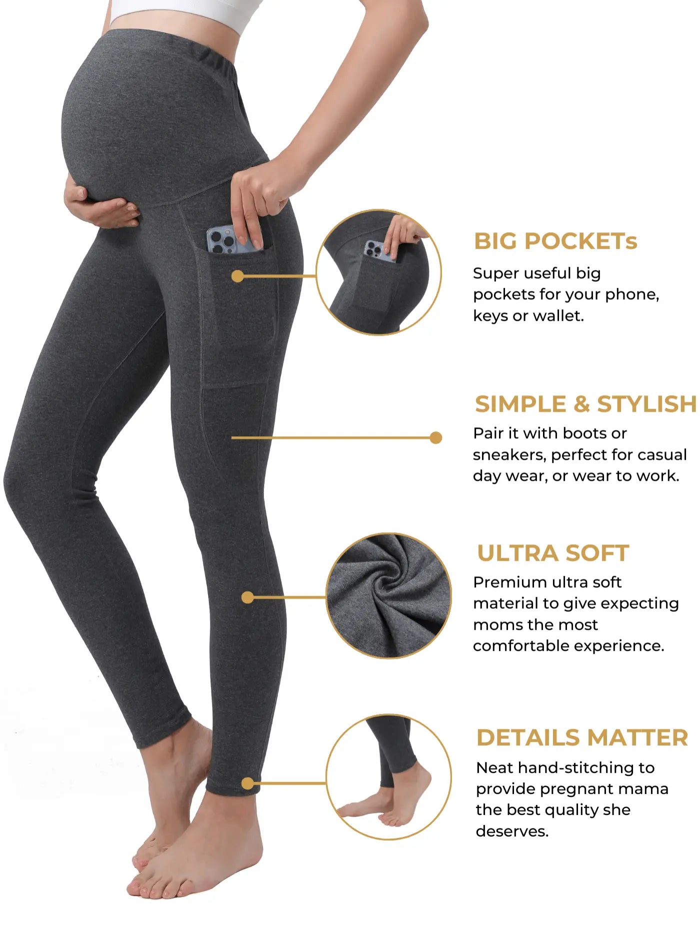 Maternity Yoga Pants with Pockets for Pregnant Moms Workout Pilates Gym Pregnancy Gift Baby Shower Pregnant Leggings for Expectant Moms Bella's Shaper