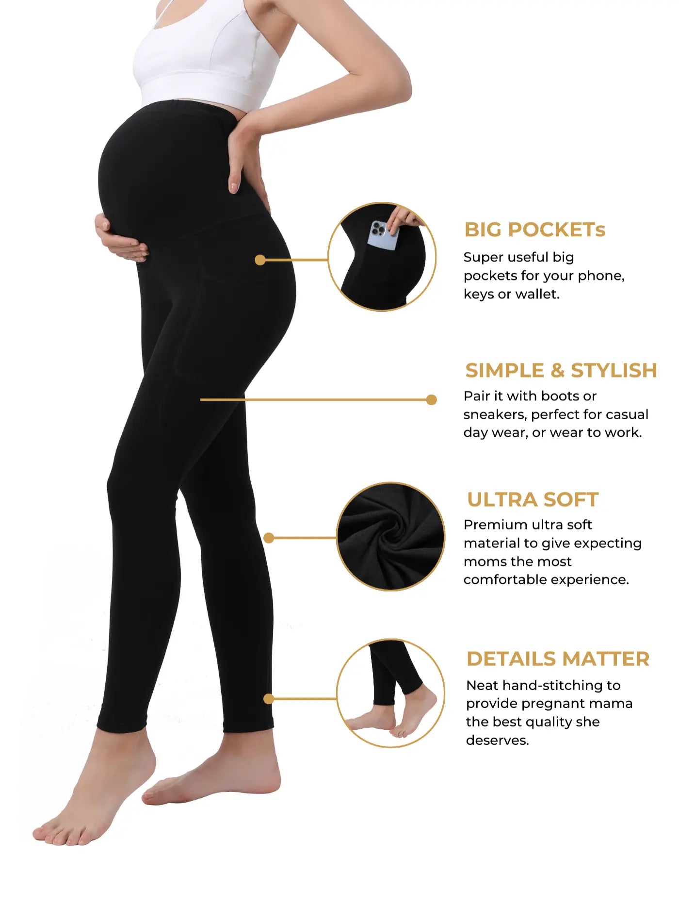 Maternity Yoga Pants with Pockets for Pregnant Moms Workout Pilates Gym Pregnancy Gift Baby Shower Pregnant Leggings for Expectant Moms Bella's Shaper